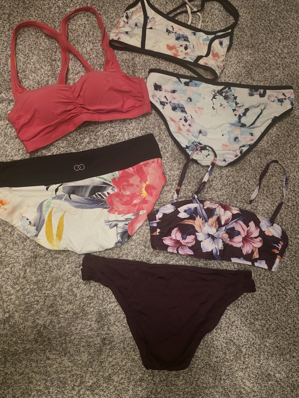 Mixed Bikini Tops & Bottoms Bundle - Floral & Solid Colors